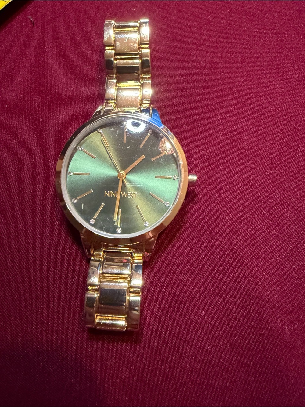 Nine West Gold-Tone Bracelet Watch with Green Dial and Crystal Accents